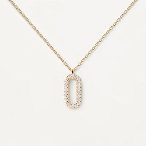 NEW PDPaola Abi Octagon Pendant Necklace Yellow Gold Plated White Zirconia